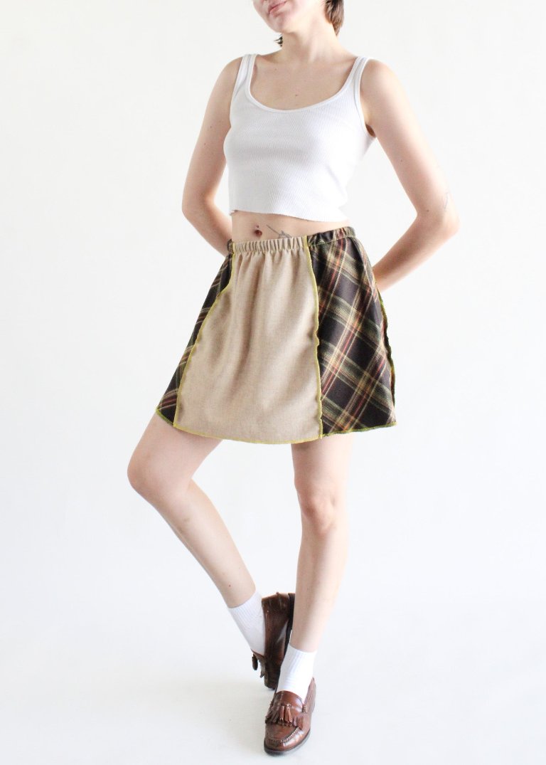 RCYCLD Solid x Plaid Wool Paneled Mini Skirt