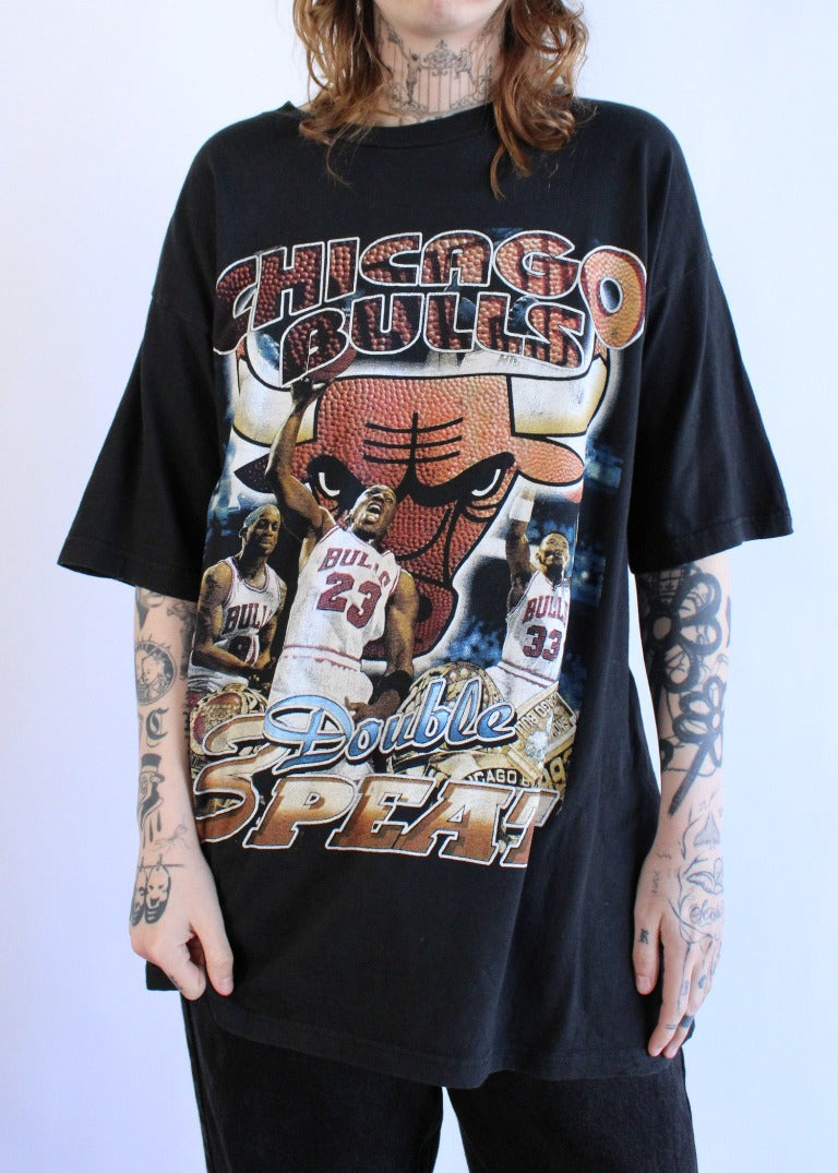 Vintage 1998 Chicago Bulls Double 3-Peat T-Shirt Sz XL