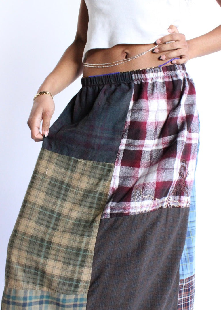 RCYCLD Flannel Pieced Midi Skirt