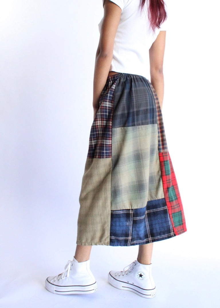 RCYCLD Flannel Pieced Midi Skirt