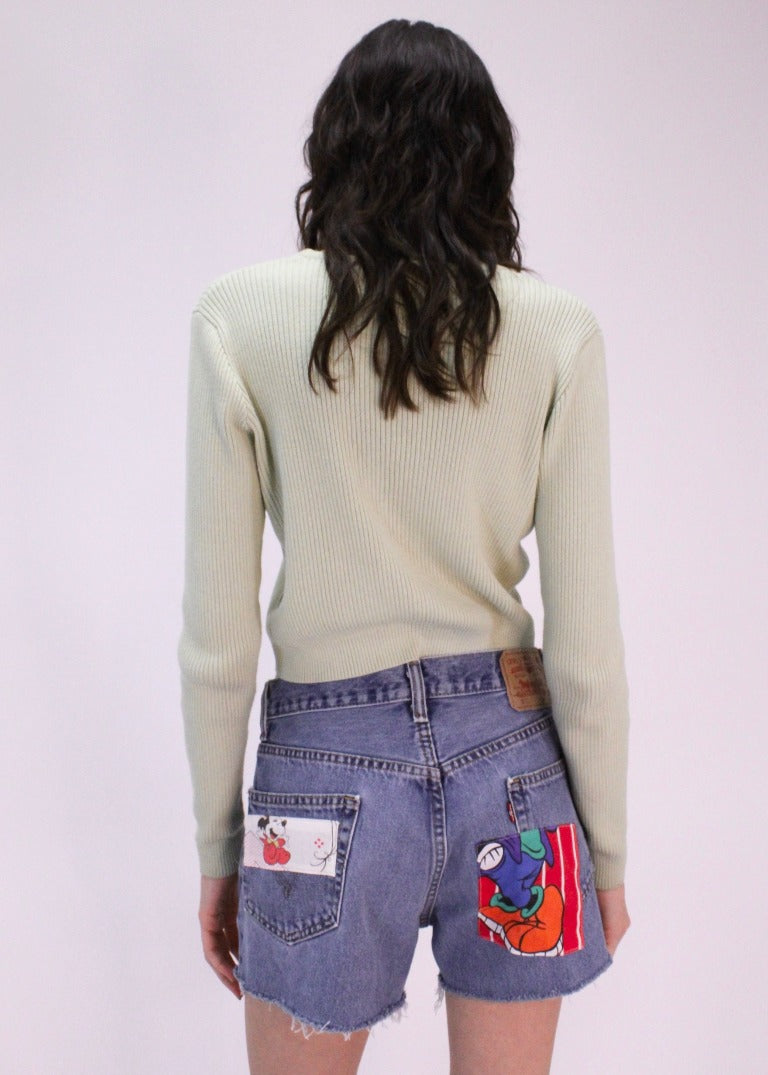 RCYCLD Cartoon Patched Denim Short