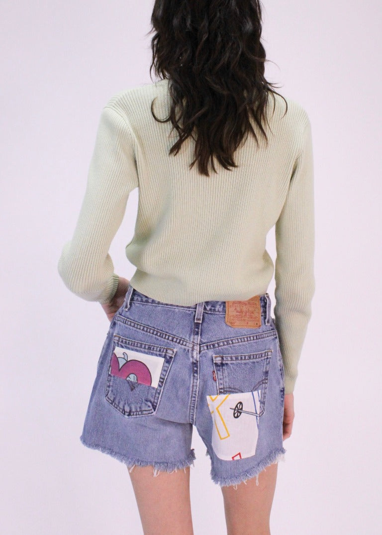 RCYCLD Cartoon Patched Denim Short